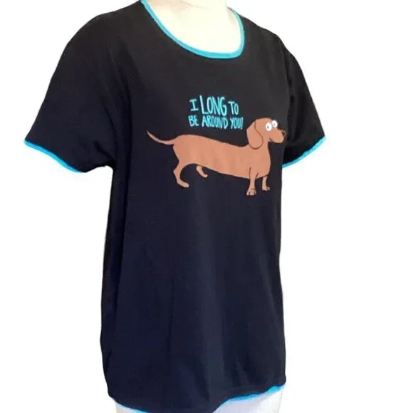 Lazy One Graphic Tee Dachshund Wiener Dog "I Long to be Around You" Sz L #109N - Picture 2 of 9